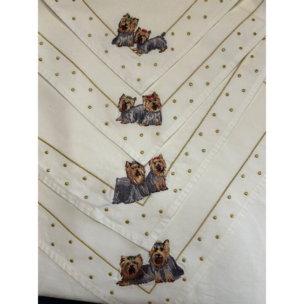 Set Of 4 White Embroidered Yorkie Placemats & Napkins Danbury Mint - Picture 2 of 13